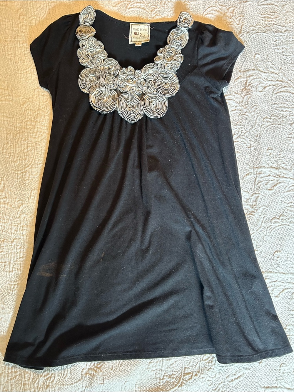 Pink Rose Black Tunic with Silver Rosette Embellishments